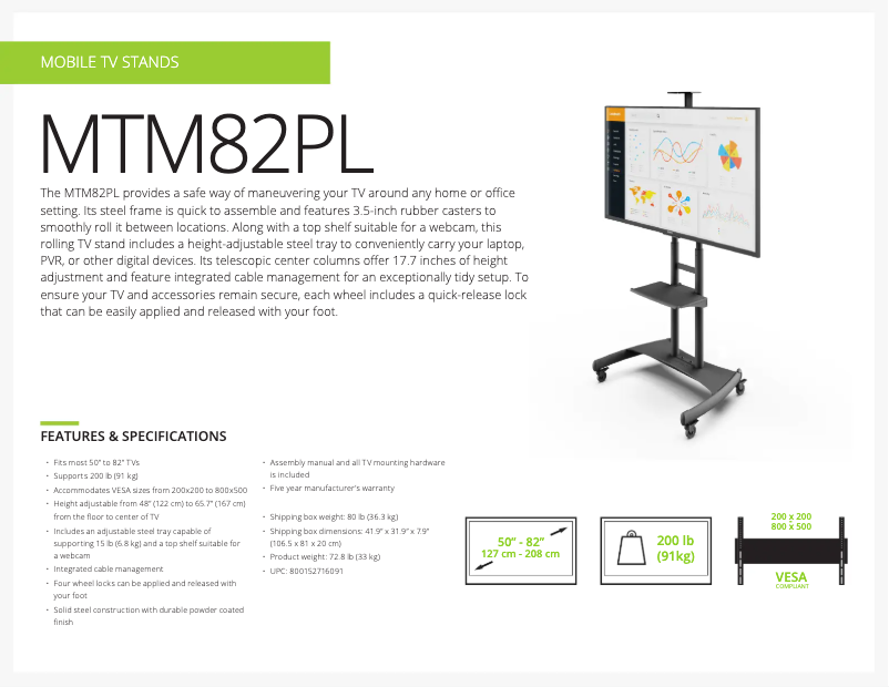 Page 1 de la notice Fiche technique Kanto MTM82PL