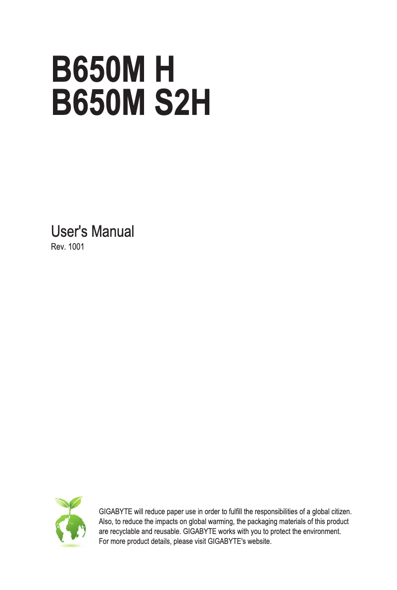 Page 1 de la notice Manuel utilisateur Gigabyte B650M S2H
