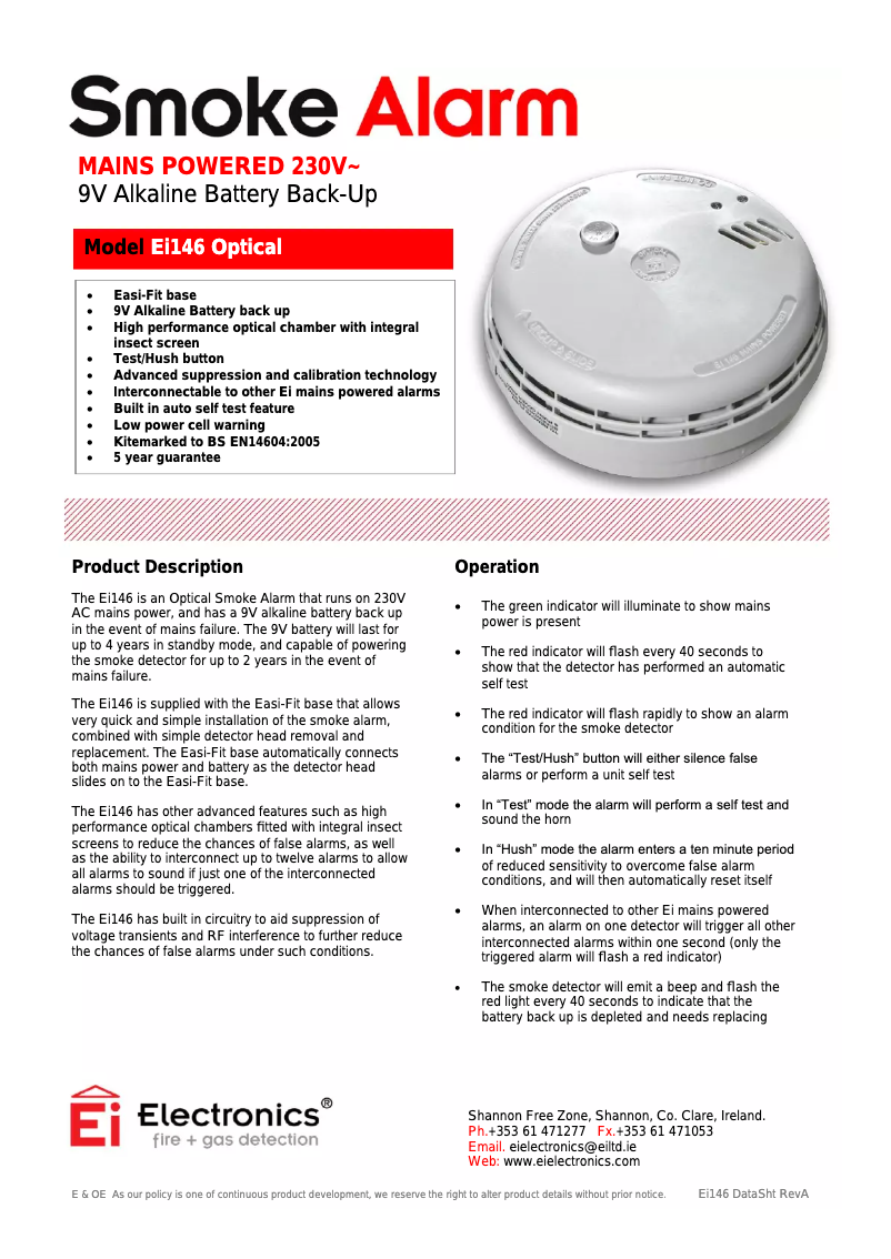 Page 1 de la notice Manuel utilisateur Ei Electronics Ei146 Optical
