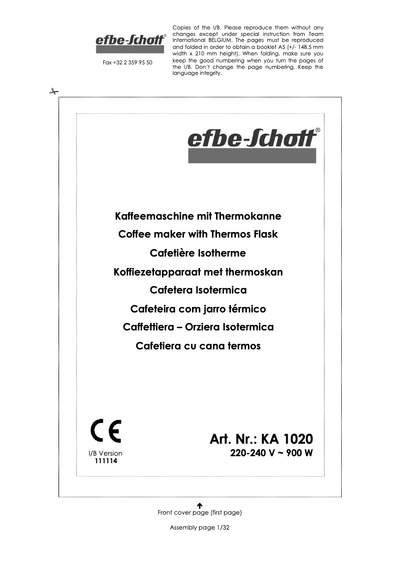 Page n°1 - Manuel utilisateur Efbe-Schott KA 1020