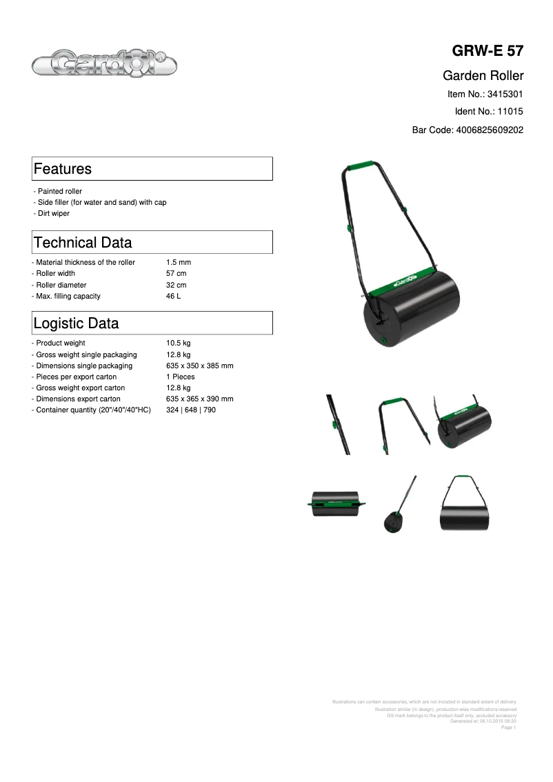 Page 1 de la notice Fiche technique Gardol GRW-E 57