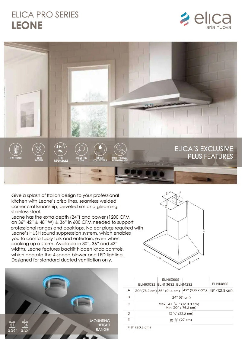 Page 1 de la notice Fiche technique Elica Leone ELN136SS