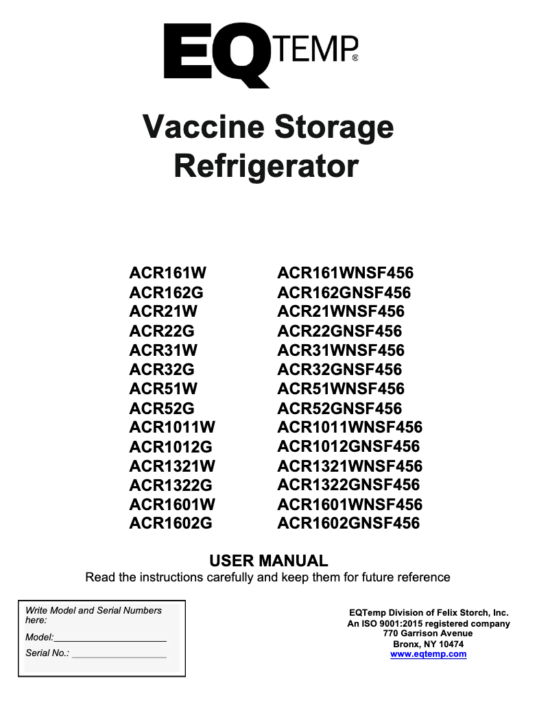 Page n°1 - Manuel utilisateur Eqtemp ACR1011W
