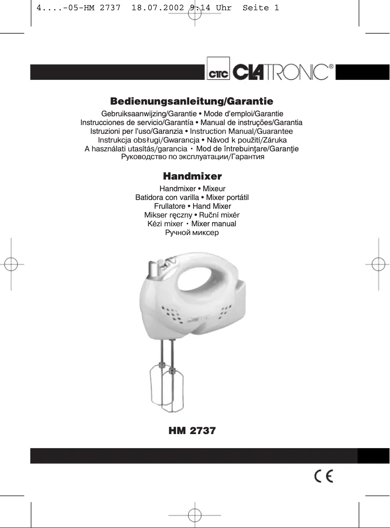 Page 1 de la notice Manuel utilisateur Clatronic HM 2737