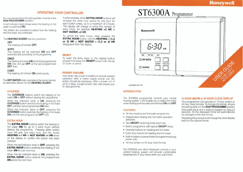 Page 1 de la notice Manuel utilisateur Honeywell ST6300A