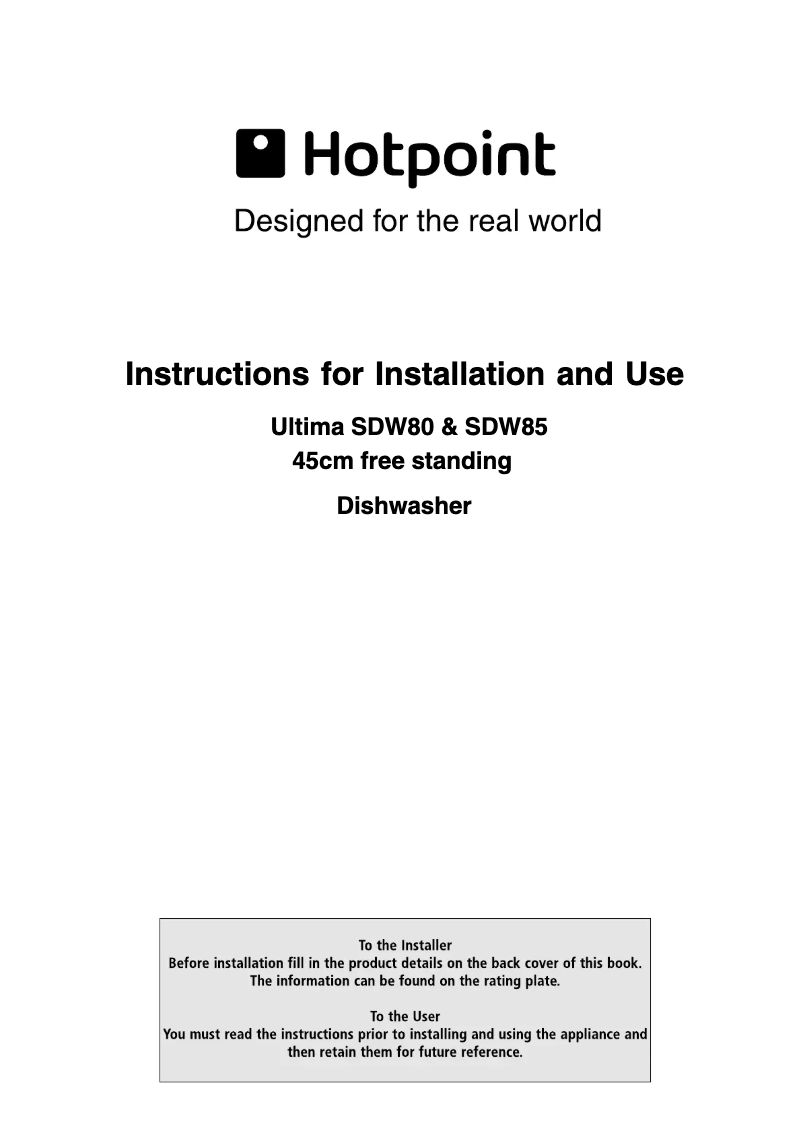 Page n°1 - Manuel utilisateur Hotpoint SDW 80 P