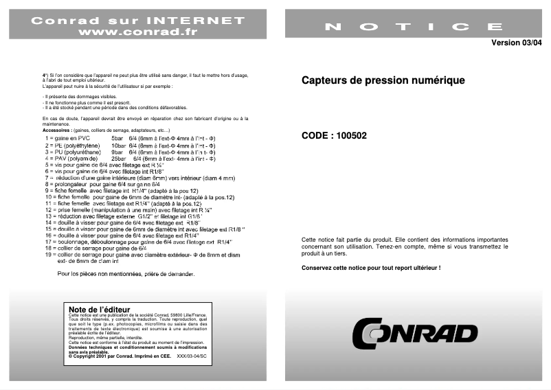 Page 1 de la notice Manuel utilisateur Greisinger GMSD 10 BR