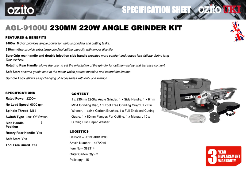Image de la première page du manuel de l'appareil AGL-9100U