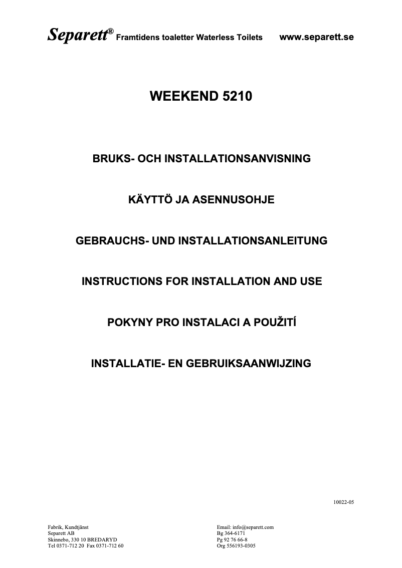 Page n°1 - Manuel utilisateur Separett Weekend 5210