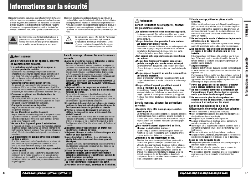Page 1 de la notice Manuel utilisateur Panasonic CQ-C8301U