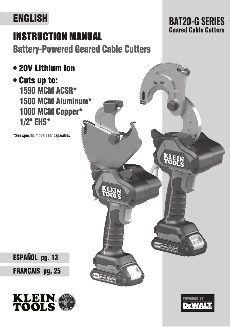 Page 1 de la notice Manuel utilisateur Klein Tools BAT20GD10