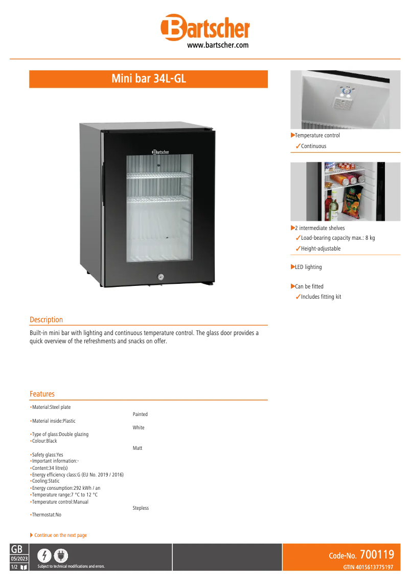 Page n°1 - Fiche technique Bartscher 34L-GL