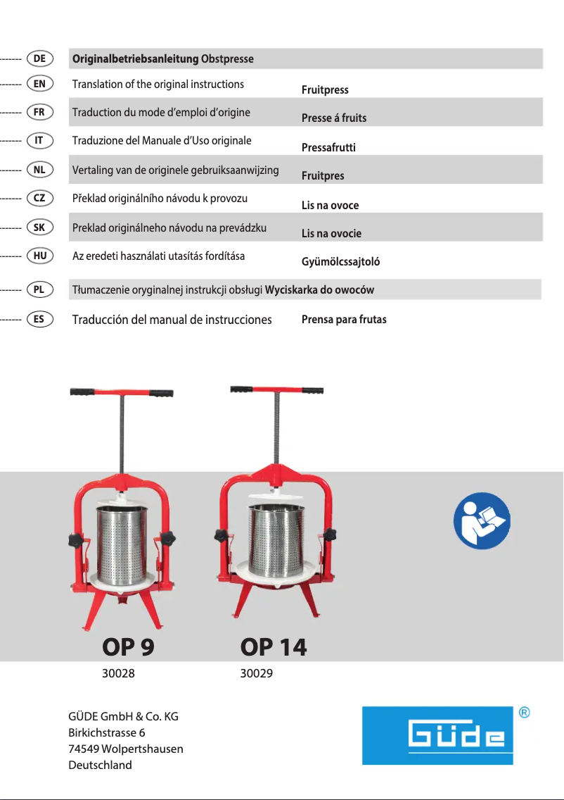 Página 1 del manual Manual de usuario Güde OP 9