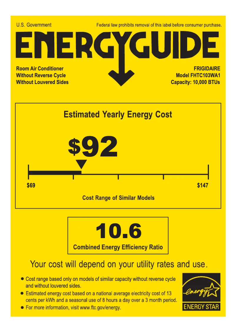 Page n°1 - Label énergétique Frigidaire FHTC103WA1