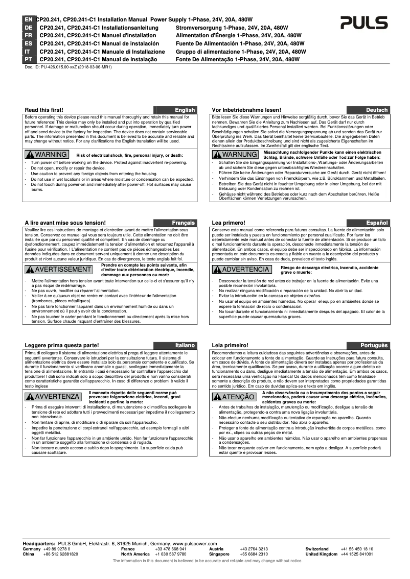 Image de la première page du manuel de l'appareil CP20.241-C1