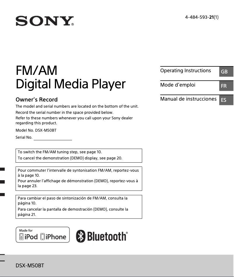 Page n°1 - Manuel utilisateur Sony DSX-M50BT