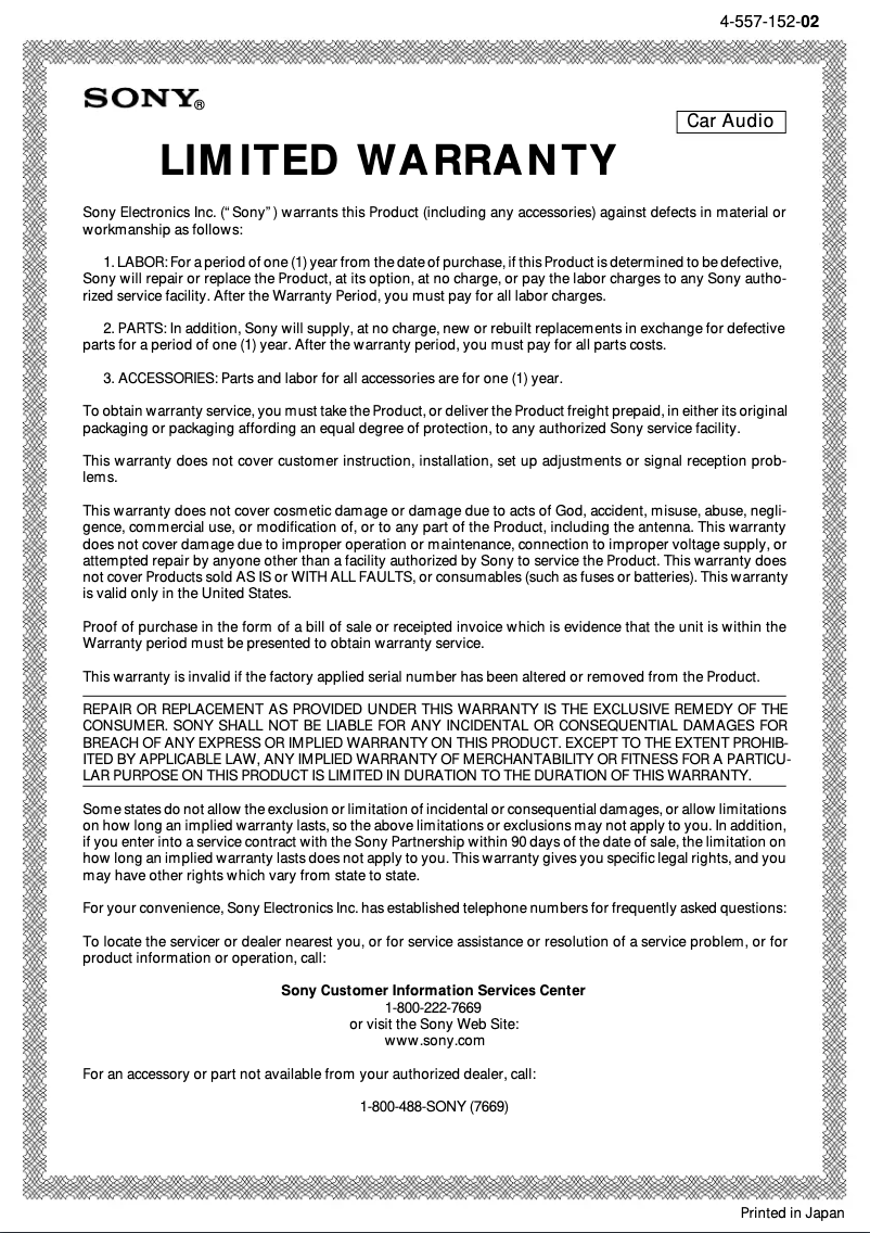 Page 1 de la notice Mode d'emploi Sony XT-V70