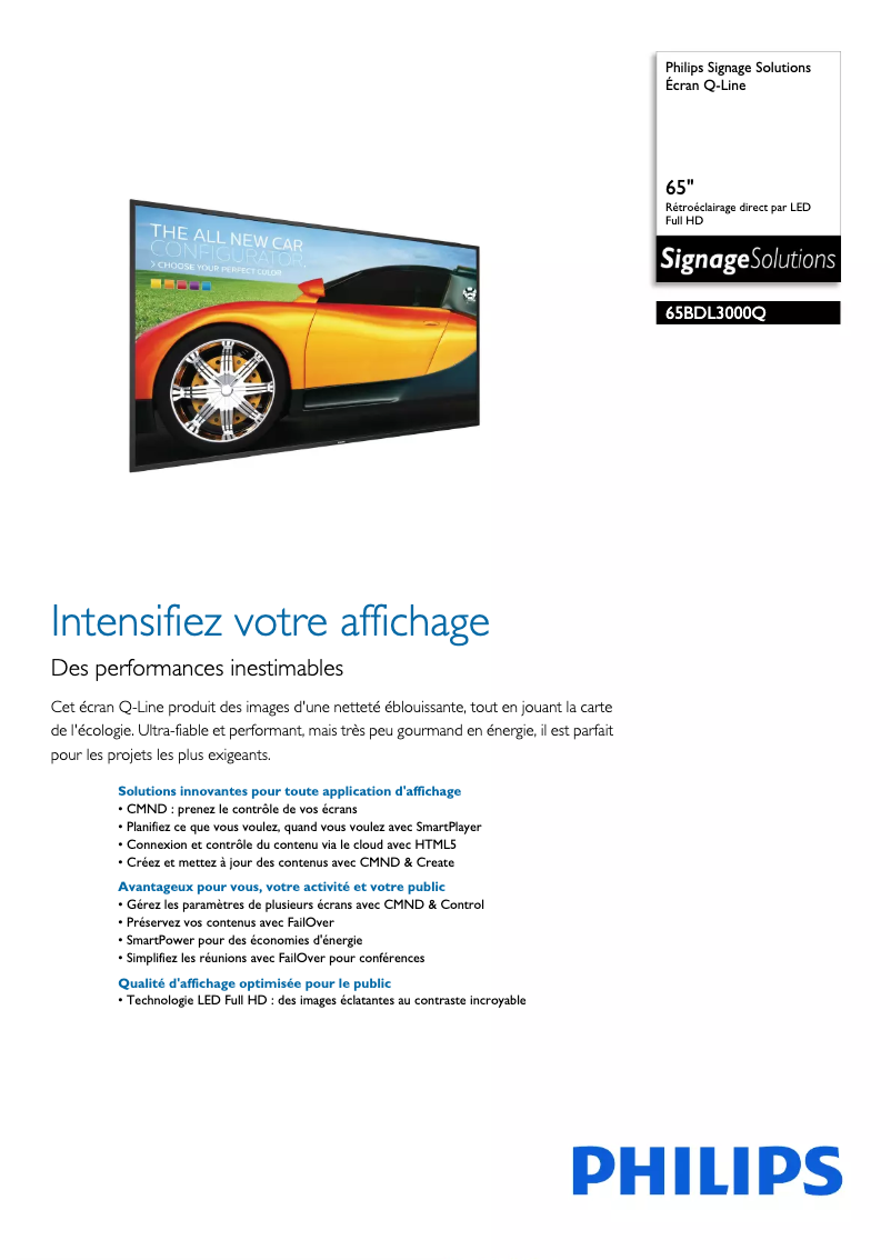 Page 1 de la notice Fiche technique Philips Q-Line 65BDL3000Q