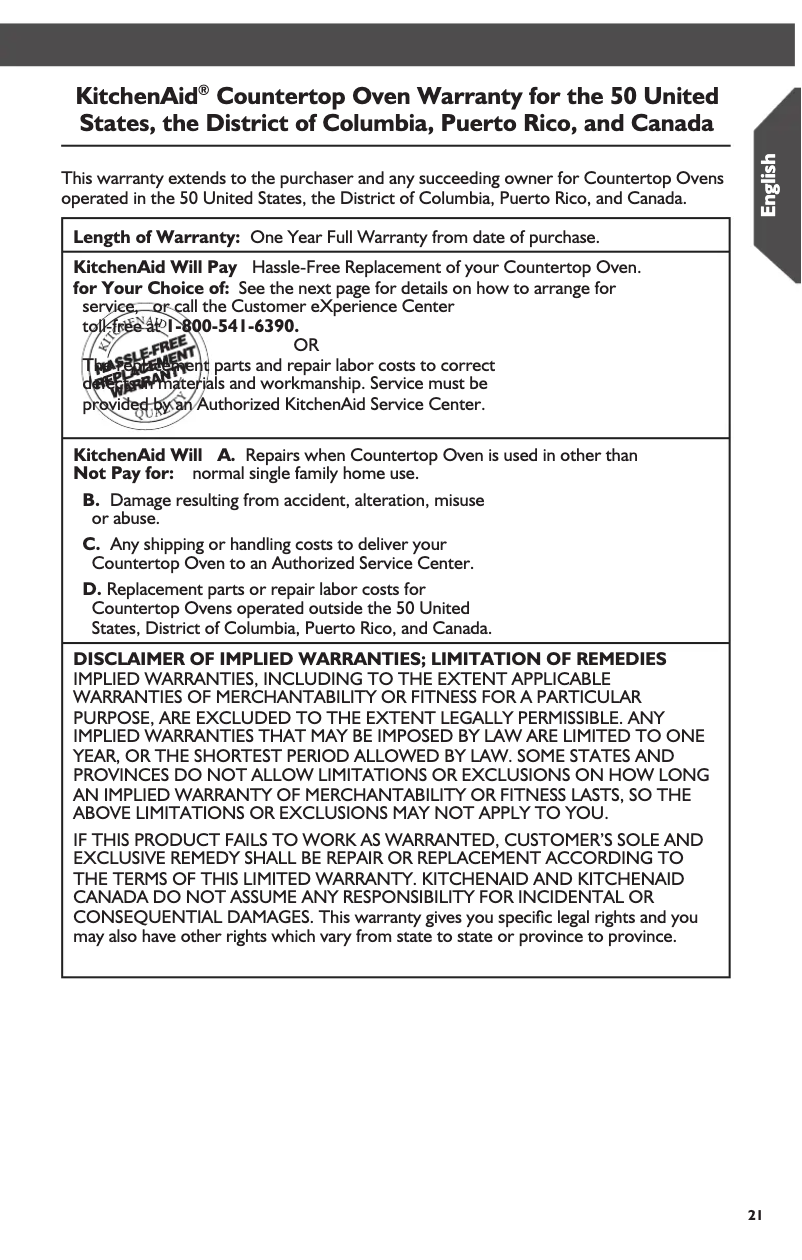 Page n°1 - Informations de garantie KitchenAid KCO275OB