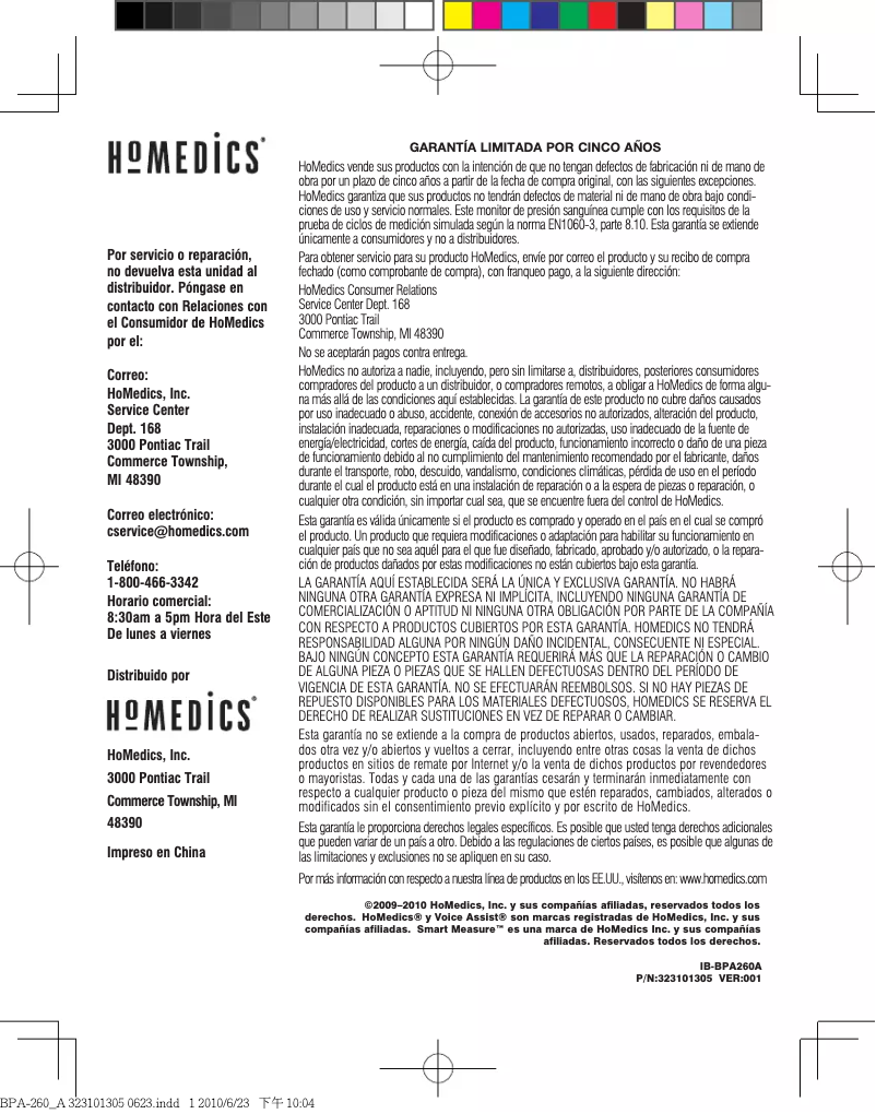 Página 1 del manual Manual de usuario Homedics BPA-260