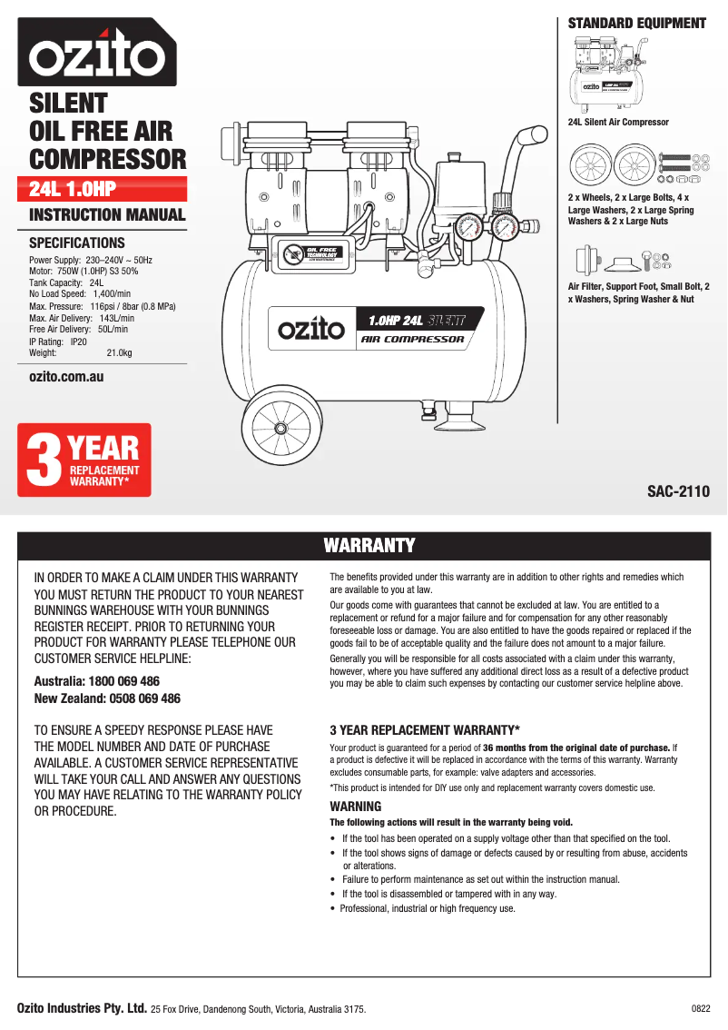 Image de la première page du manuel de l'appareil SAC-2110