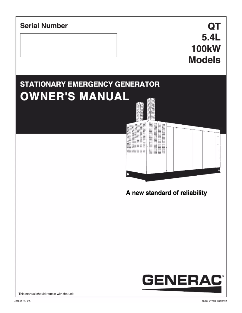 Page n°1 - Manuel utilisateur Generac QT10054AVSN
