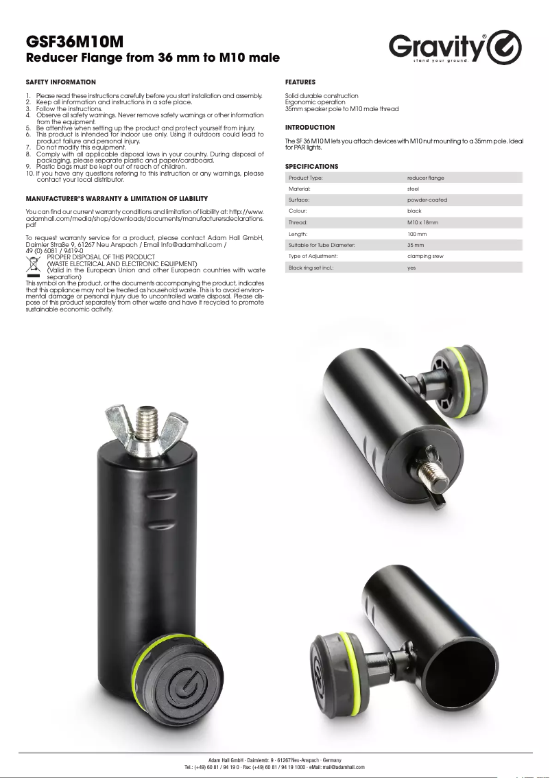 Page n°1 - Manuel utilisateur Gravity SF 36 M 10 M