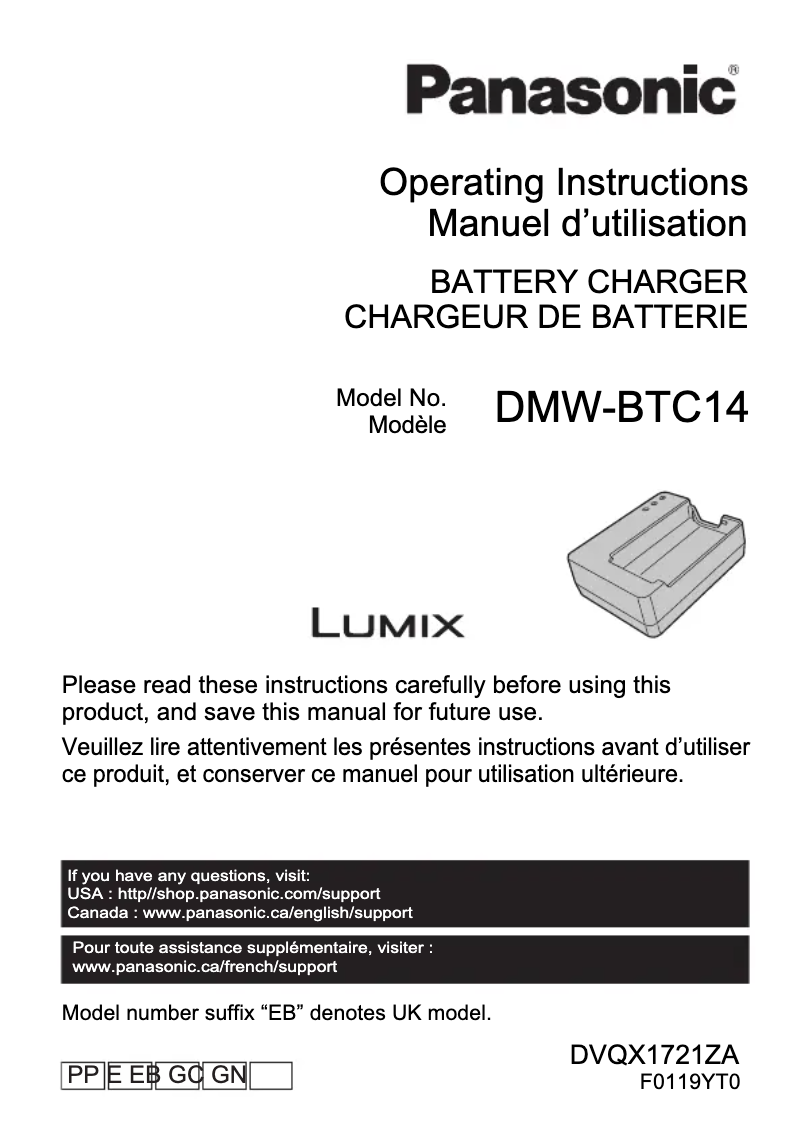 Page 1 de la notice Manuel utilisateur Panasonic Lumix DMW-BCT14