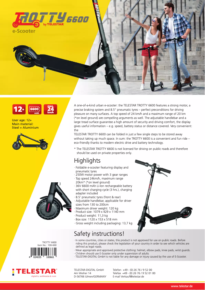 Page 1 de la notice Fiche technique Telestar TROTTY 6600