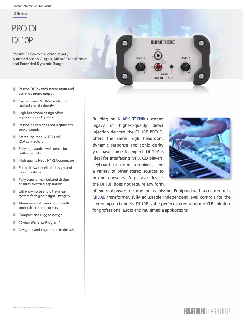Page n°1 - Fiche technique Klark Teknik DI 10P
