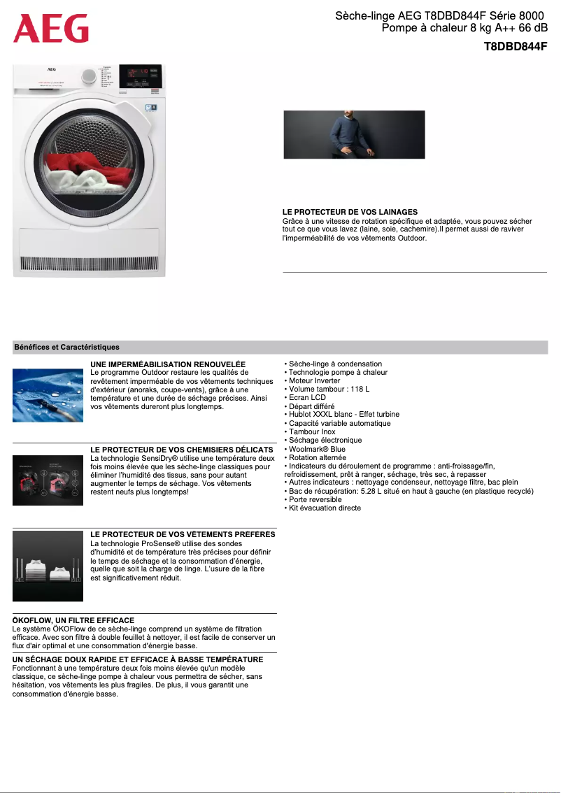 Page n°1 - Fiche technique AEG T8DBD844F