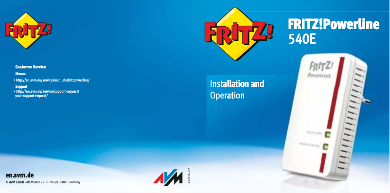Page n°1 - Manuel utilisateur AVM FRITZ!Powerline 540E