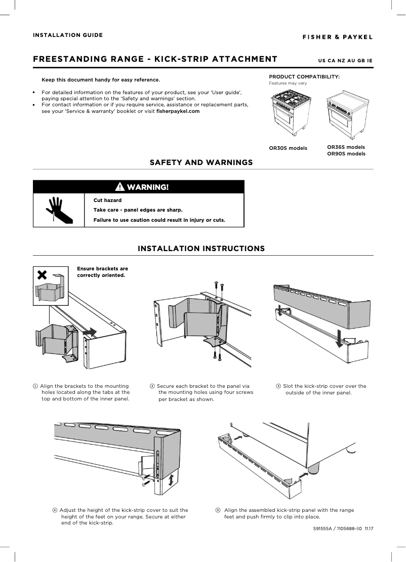 Page n°1 - Guide d'installation Fisher & Paykel OR90SCG6X1