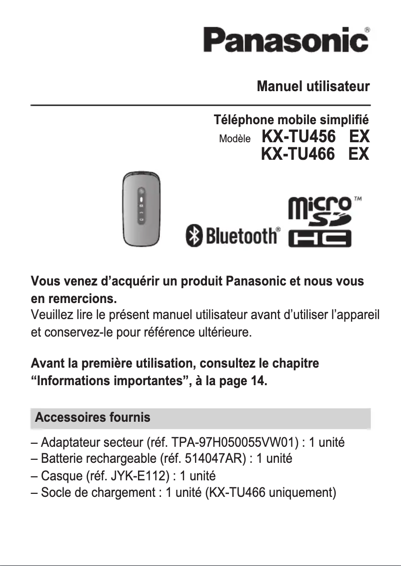 Image de la première page du manuel de l'appareil KX-TU456