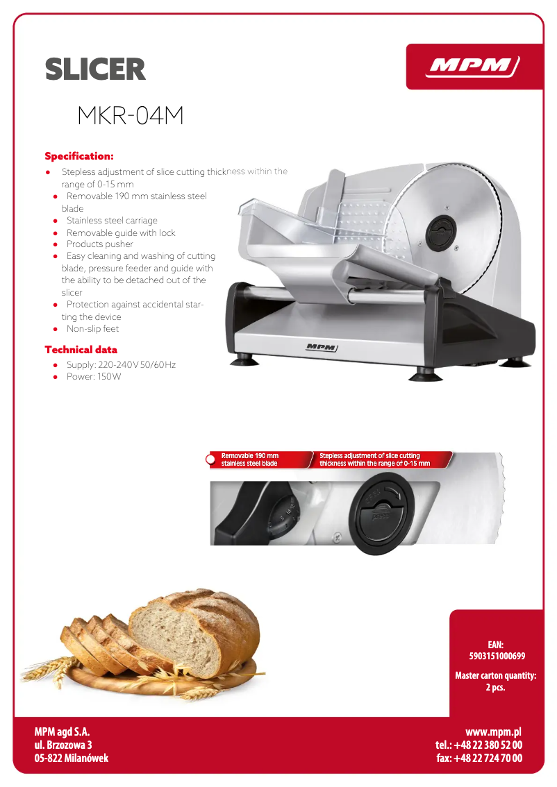 Page 1 de la notice Fiche technique MPM MKR-04M