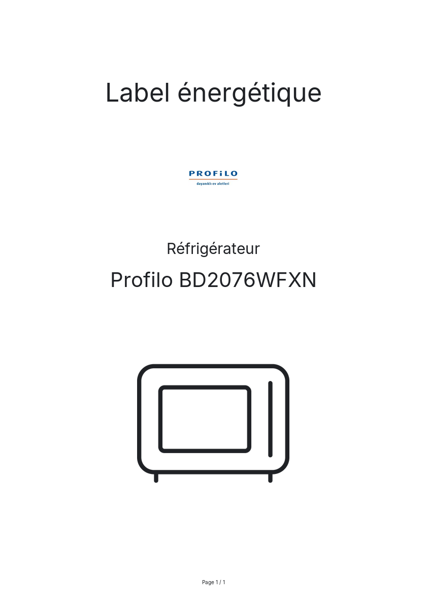 Page n°1 - Label énergétique Profilo BD2076WFXN