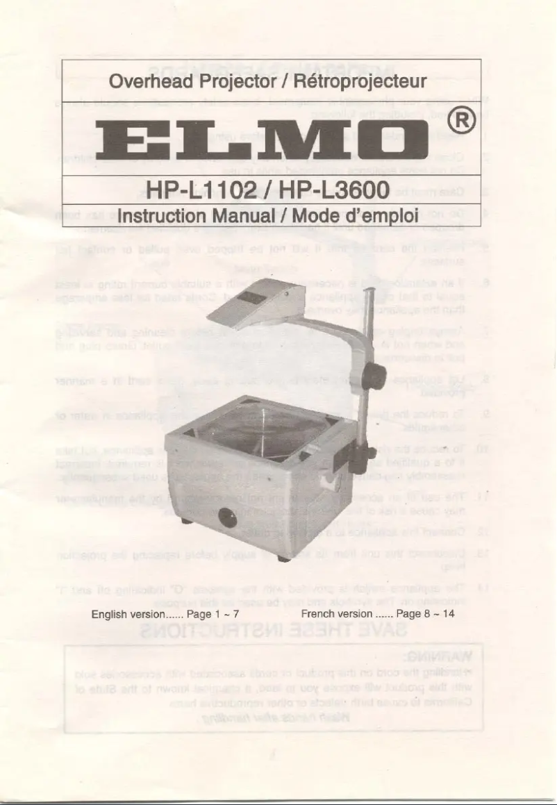 Page 1 de la notice Manuel utilisateur Elmo HP-L1102