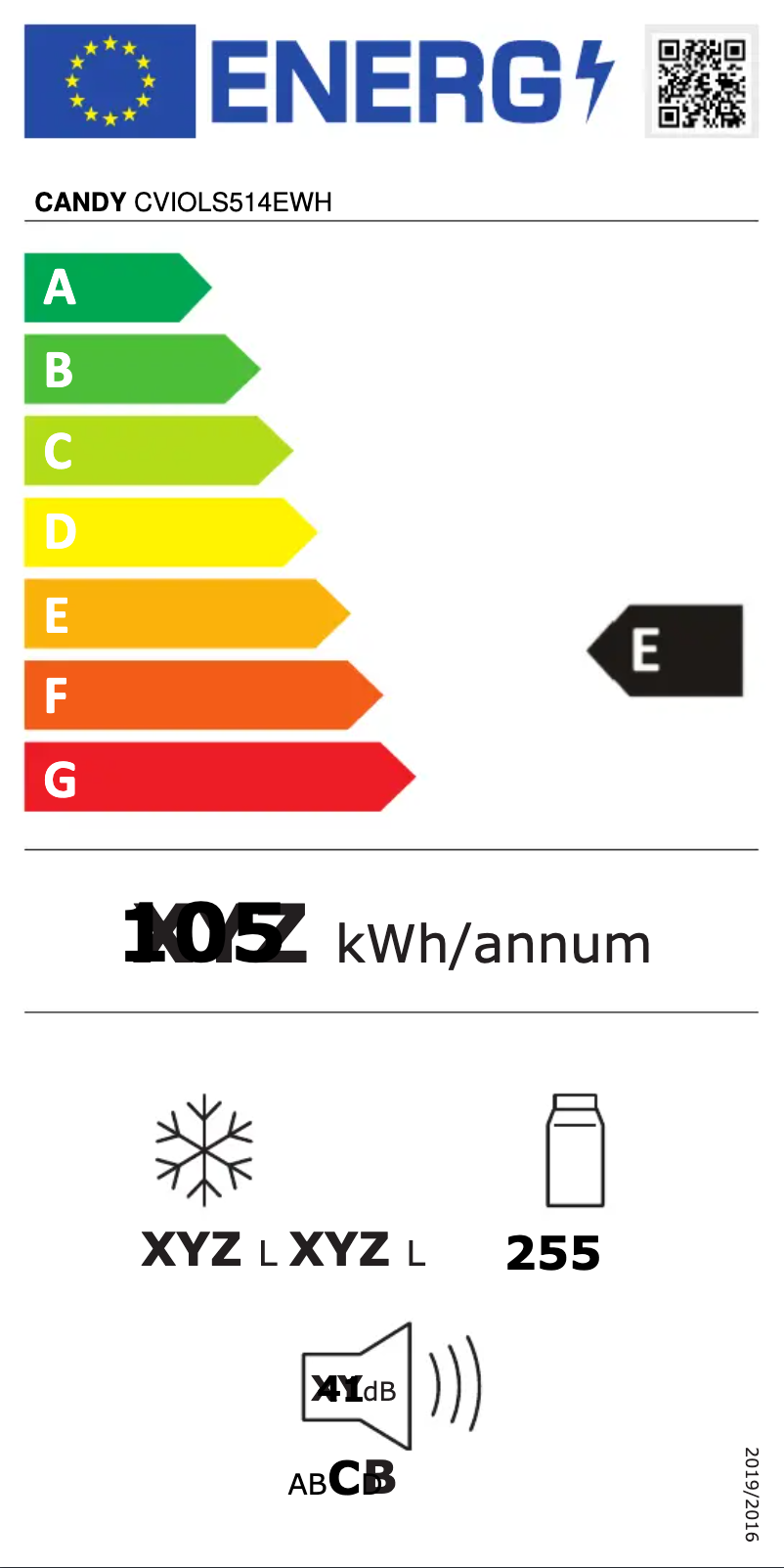 Page n°1 - Label énergétique Candy CVIOLS514EWH