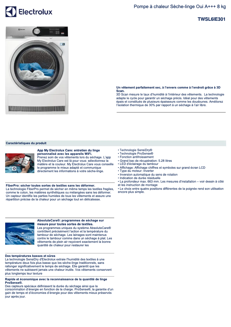 Page n°1 - Fiche technique Electrolux TWSL6IE301