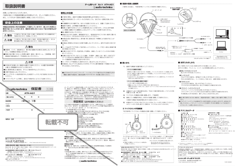 Page 1 de la notice Manuel utilisateur Audio-Technica ATH-AG1