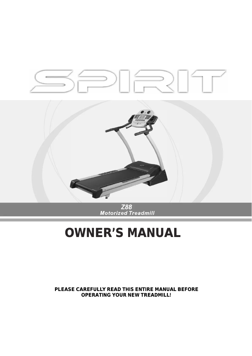 Page 1 de la notice Manuel utilisateur Spirit Z88 Motorized Treadmill