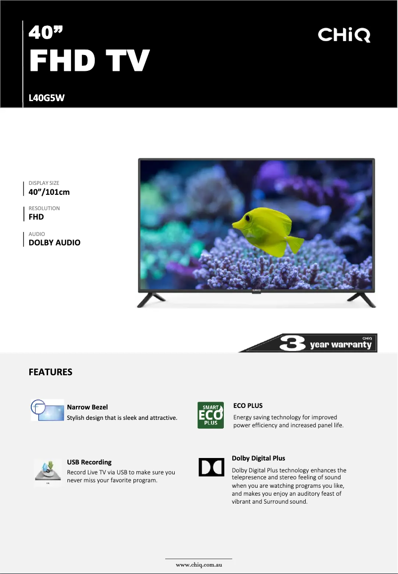 Page n°1 - Manuel utilisateur CHiQ L40G5W