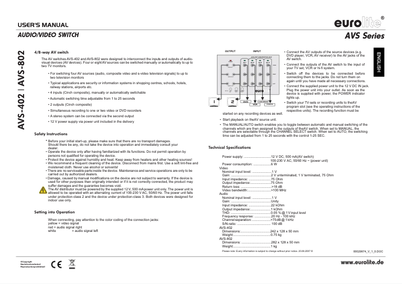 Page n°1 - Manuel utilisateur Eurolite AVS-402