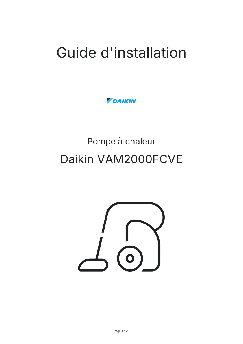 Page n°1 - Guide d'installation Daikin VAM2000FCVE