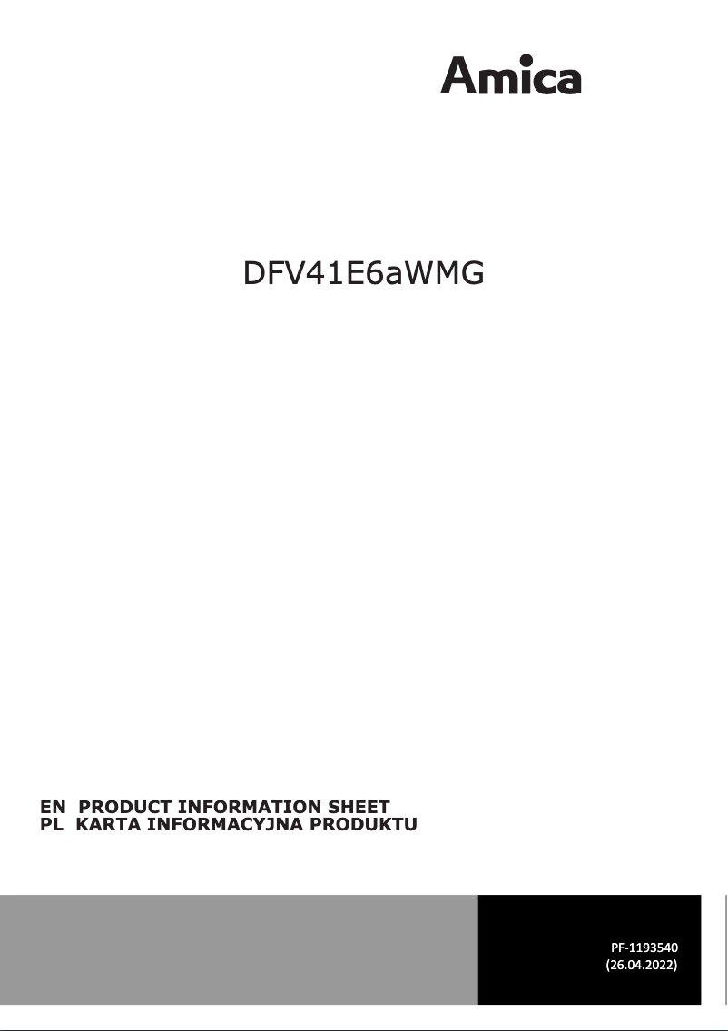 Página 1 del manual Ficha técnica Amica DFV41E6aWMG