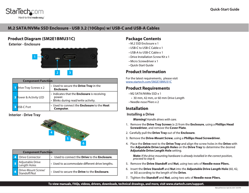 Page 1 de la notice Manuel utilisateur StarTech.com SM2E1BMU31C
