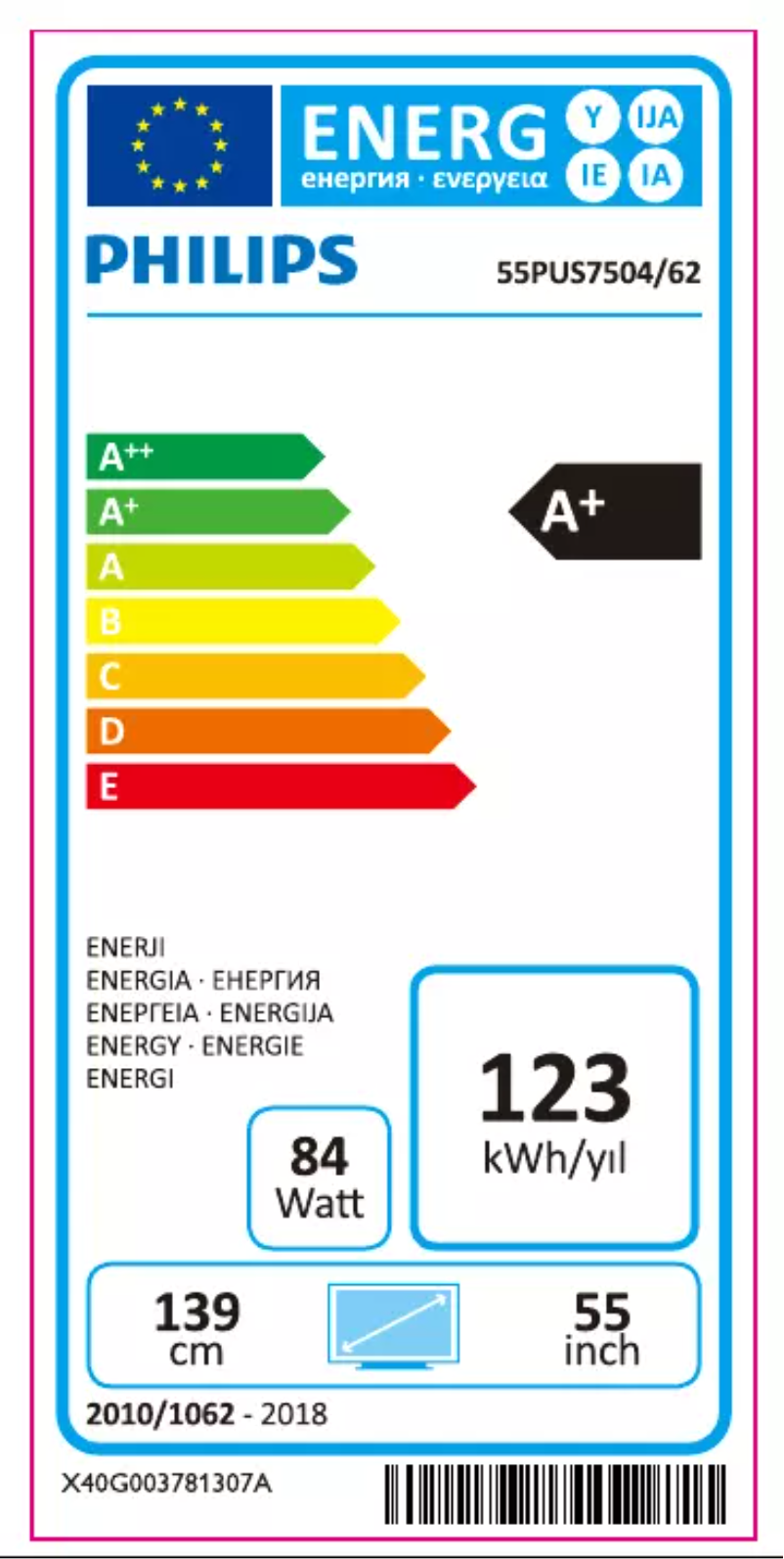 Page n°1 - Label énergétique Philips 55PUS7504