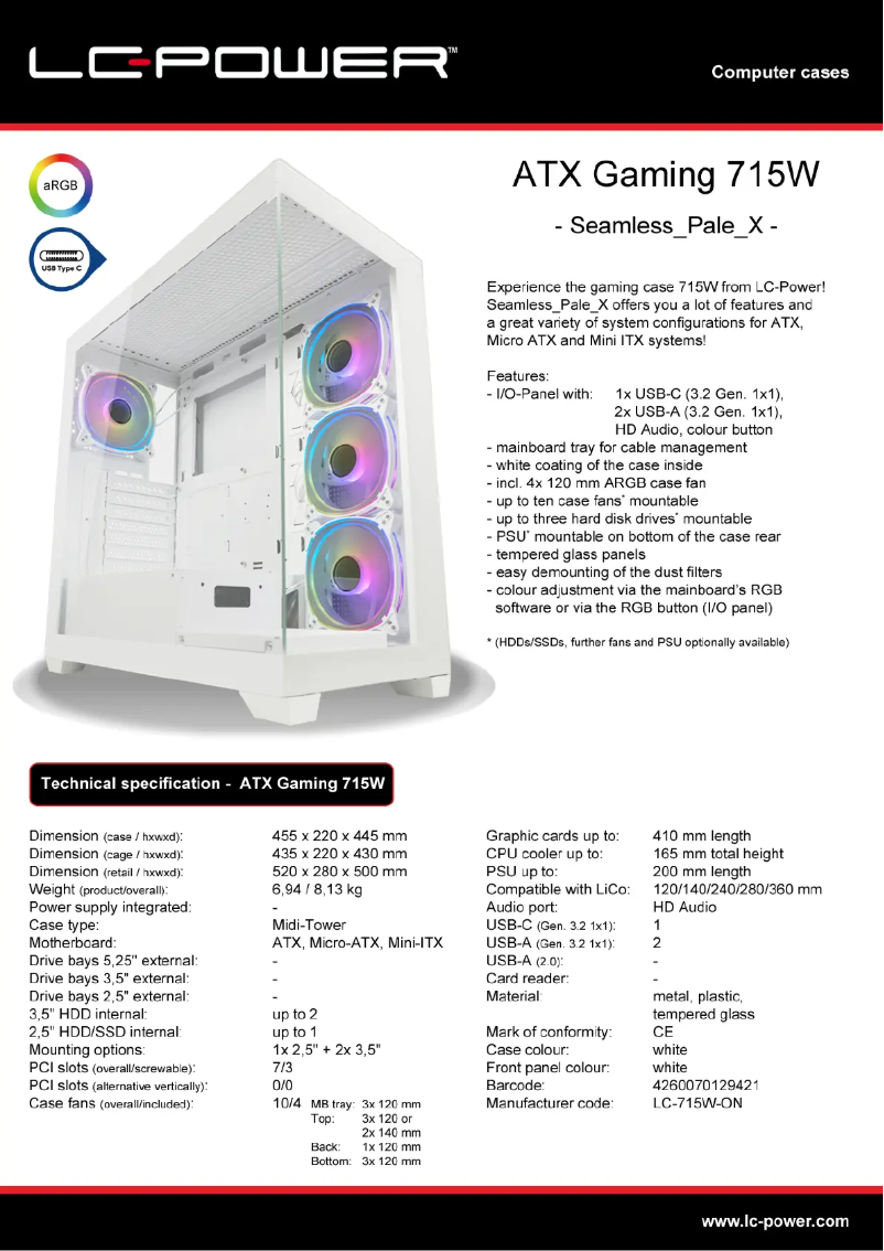 Page n°1 - Manuel utilisateur LC-Power Gaming 715W