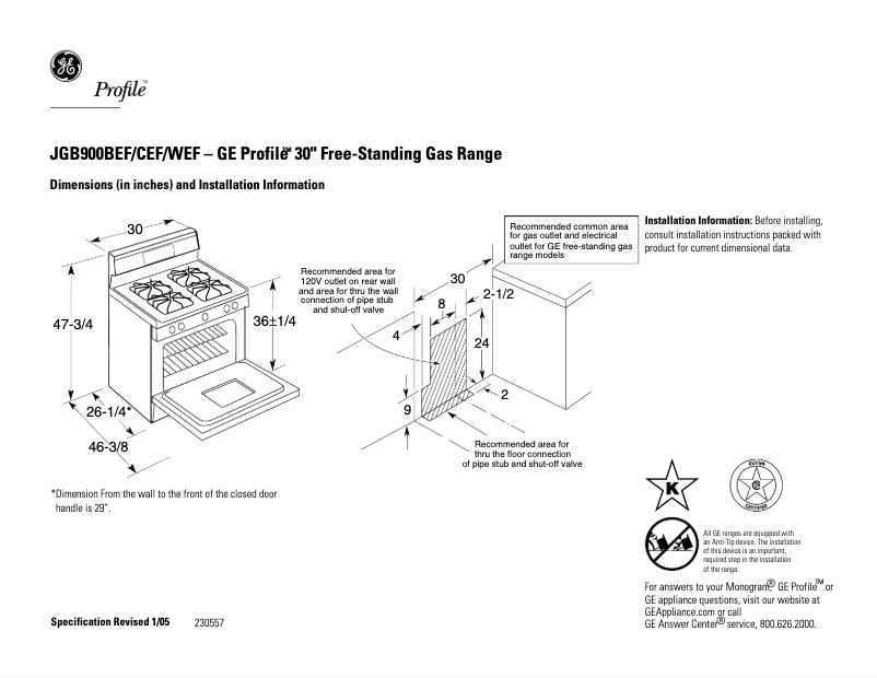 Page n°1 - Fiche technique GE Profile JGB900CEFCC