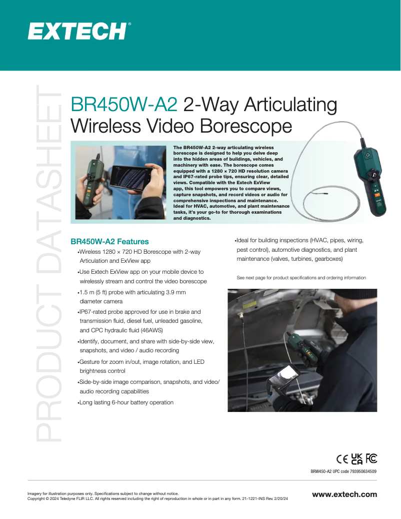 Page 1 de la notice Fiche technique Extech BR450W-A2